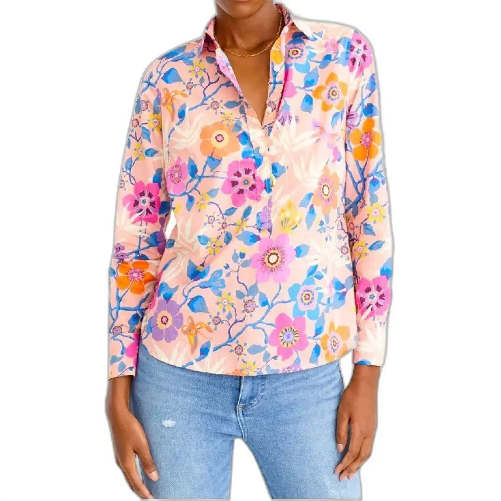 Liberty Art Fabrics for J. Crew Partial Button Down Floral Print Top Size 2